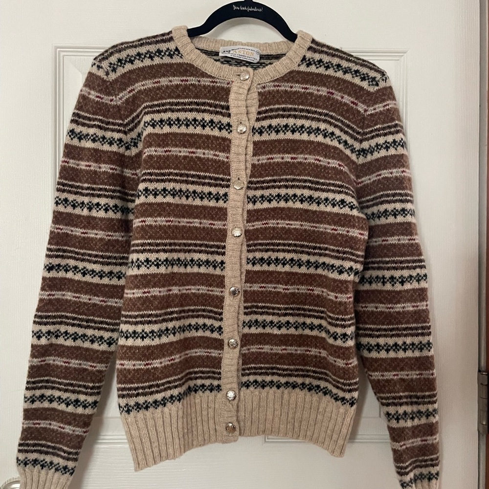 Aston Vintage Handmade Wool Sweater Striped Beige and Brown Women's Sweater - Picture 2 of 8